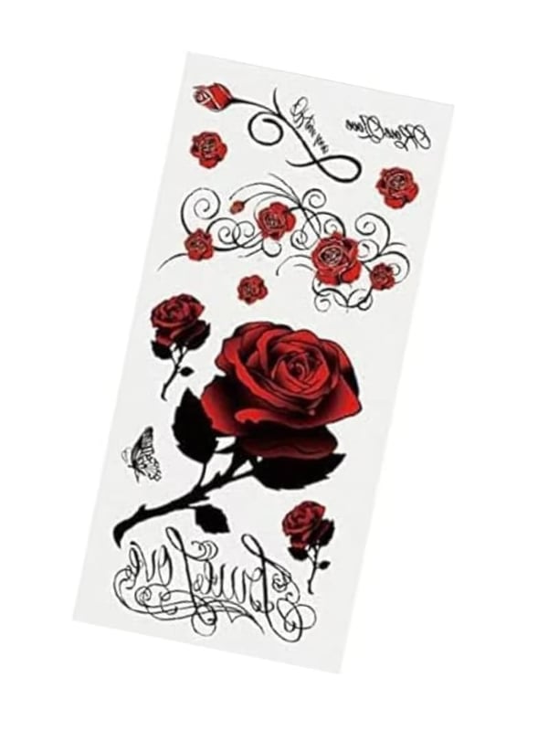 Temporary Red Rose & Butterfly Tattoo Stickers - Body Art Decals