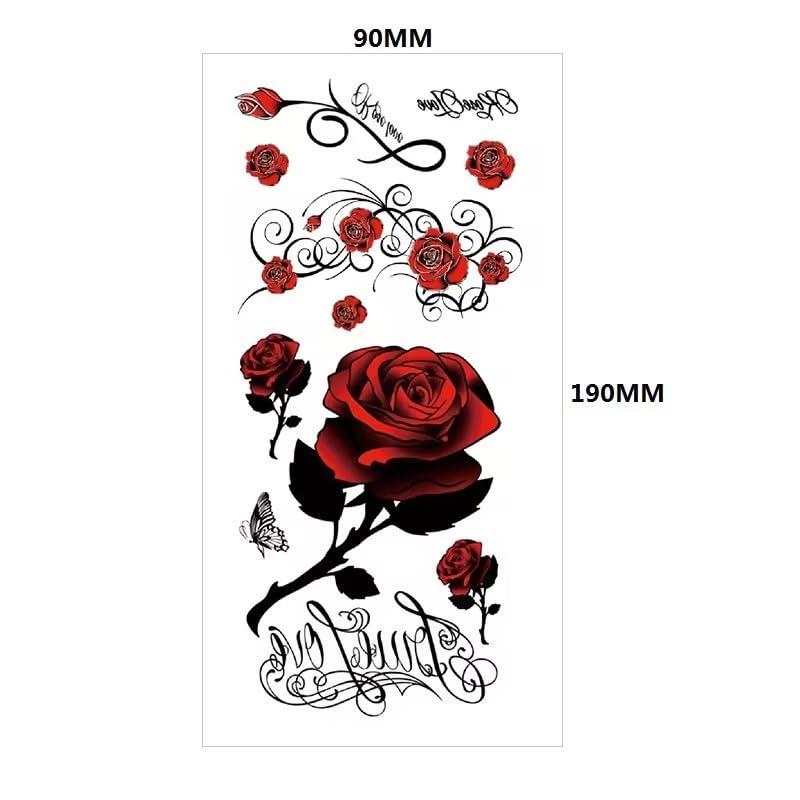 Temporary Red Rose & Butterfly Tattoo Stickers - Body Art Decals