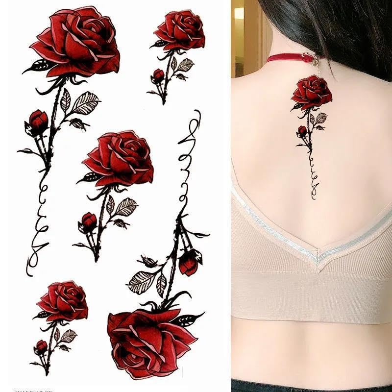 Temporary Red Rose & Butterfly Tattoo Stickers - Body Art Decals