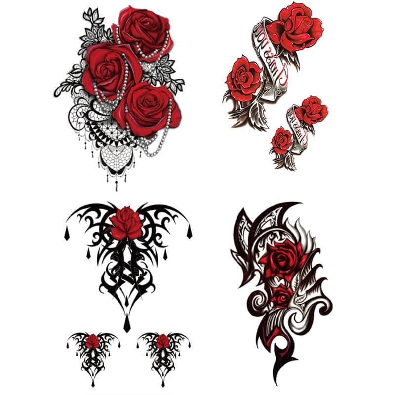 Waterproof Rose & Jewelry Large Temporary Tattoos for Women