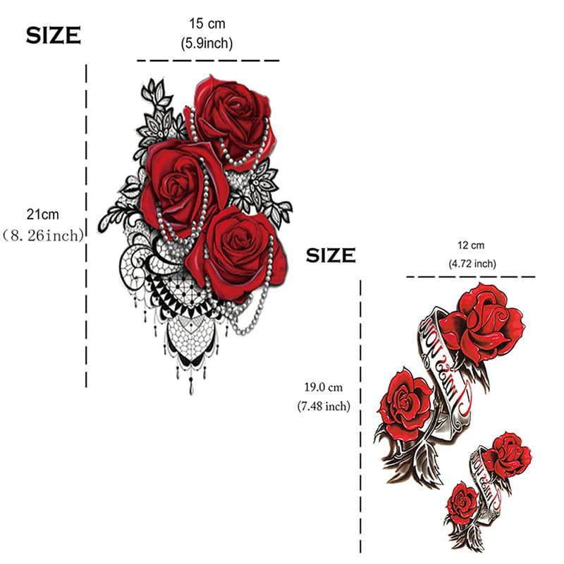 Waterproof Rose & Jewelry Large Temporary Tattoos for Women