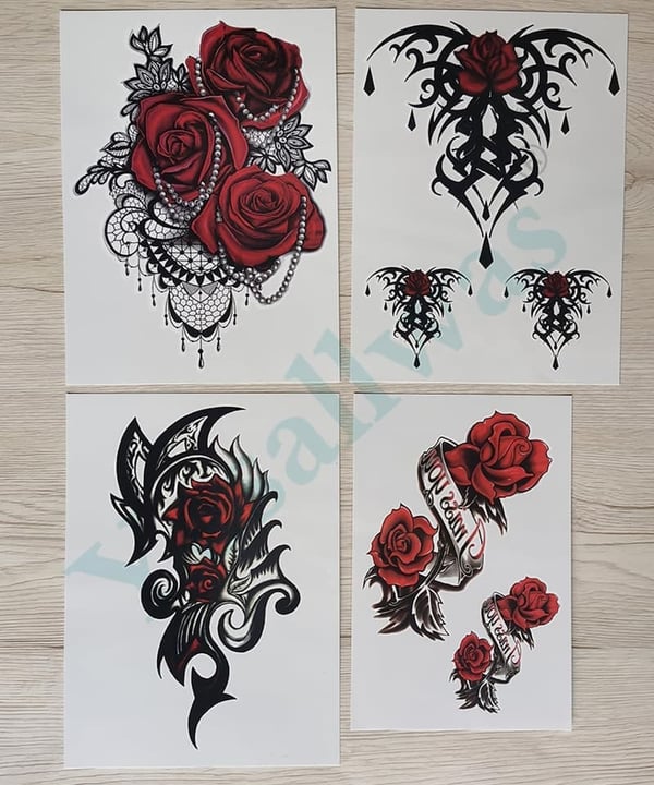 Waterproof Rose & Jewelry Large Temporary Tattoos for Women