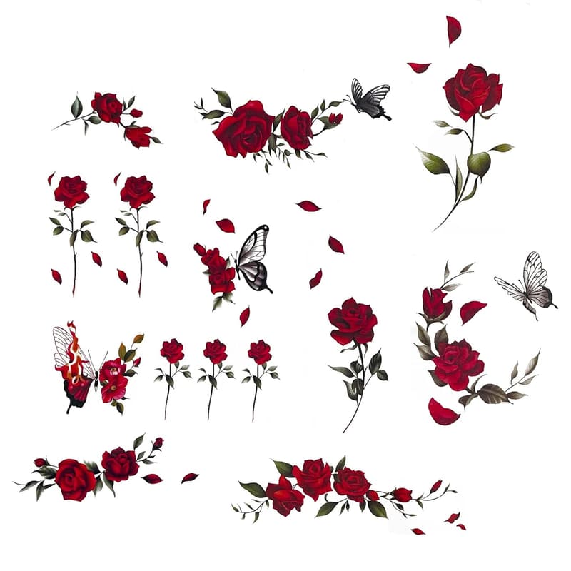 Waterproof Temporary Rose Red Flower Tattoos for Women