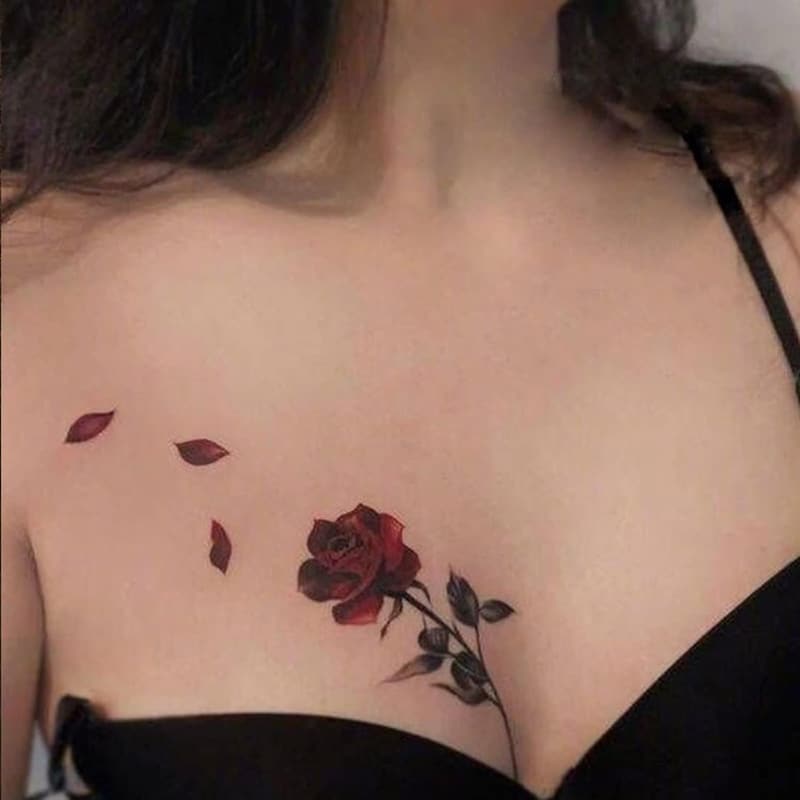 Waterproof Temporary Rose Red Flower Tattoos for Women
