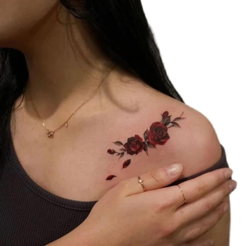 Waterproof Temporary Rose Red Flower Tattoos for Women
