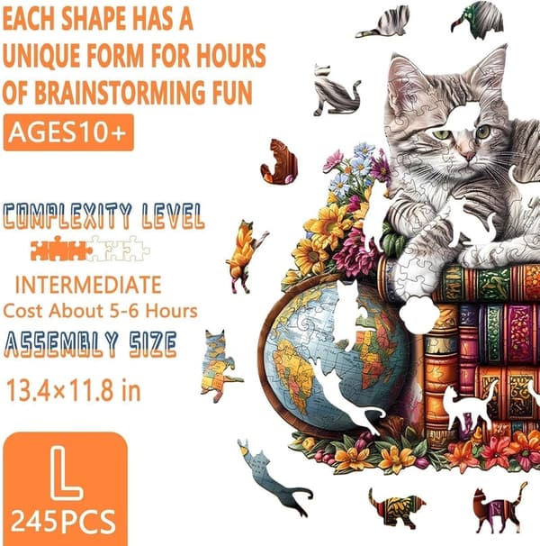 Unique Wooden Cat Puzzle for Adults - 245-Piece Home Decor Gift