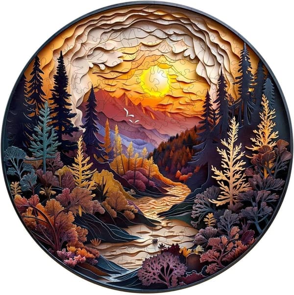 Sunset Forest Wooden Puzzle – 300-Piece 3D Effect Jigsaw