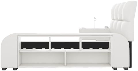Upholstered Queen Platform Bed with Bluetooth Speakers & USB Charging