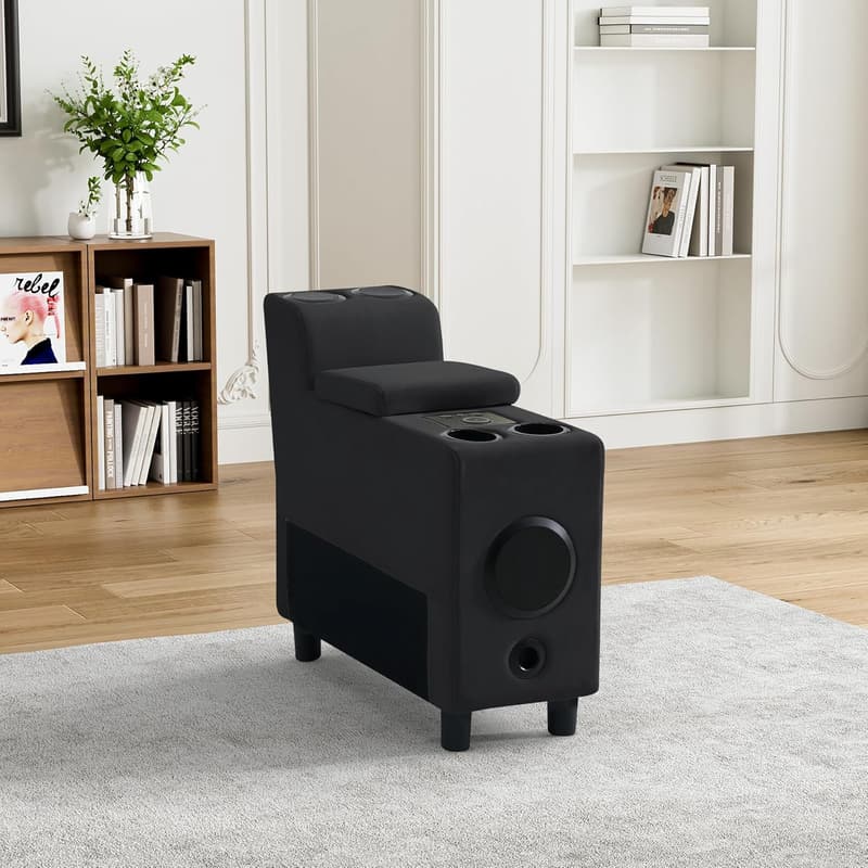 Modular Velvet Black Sectional Sofa with Bluetooth & USB Charging