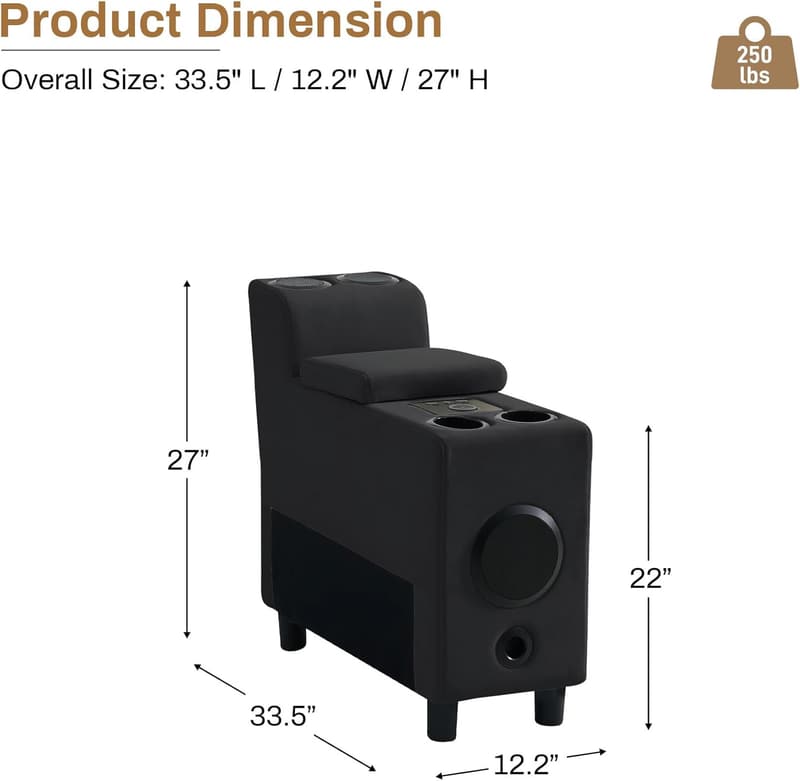 Modular Velvet Black Sectional Sofa with Bluetooth & USB Charging