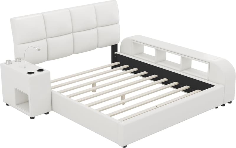 Smart Queen Bed Frame with Storage, Speaker, and Wireless Charger