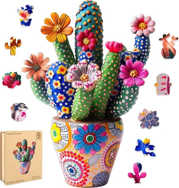 Cactus Flower Wooden Puzzle - 200 Unique Shapes, Family Game