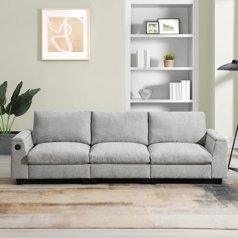 Comfy Chenille Sectional Sofa with Bluetooth Speakers & USB Charger