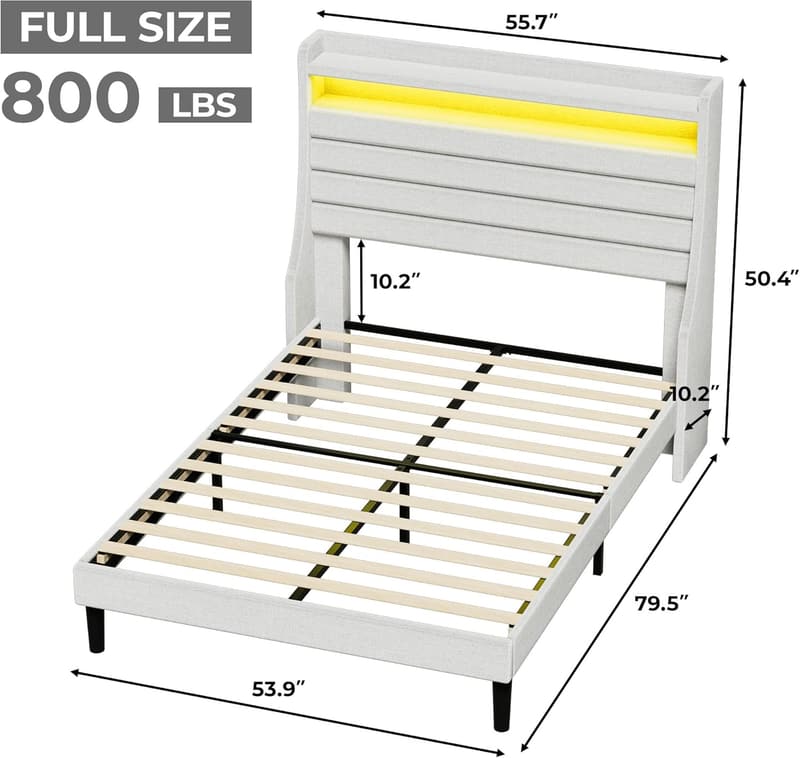 Full Size Platform Bed with LED Light and Charging Station