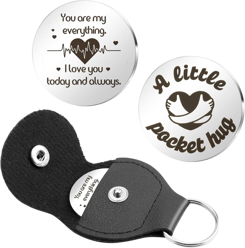 Valentine's Day Inspirational Leather Keychain Pocket Hug