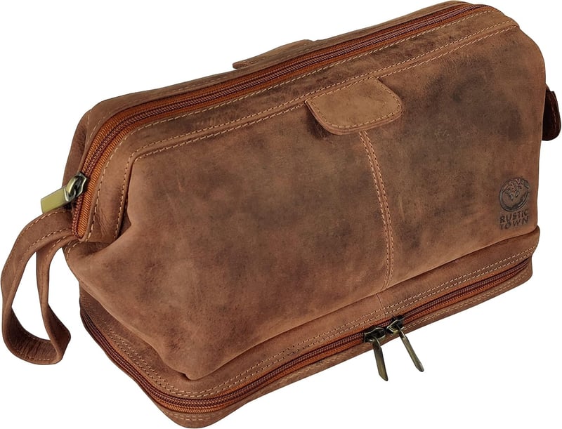 Travel Leather Toiletry Bag for Men - Dopp Kit Organizer