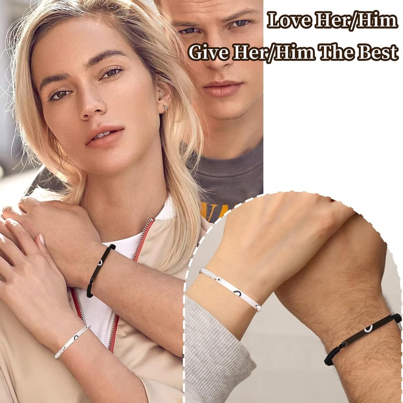 Long Distance Matching Bracelets for Couples - Adjustable Heart Jewelry