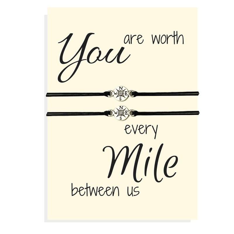 Long Distance Relationship Compass Charm Bracelets Set