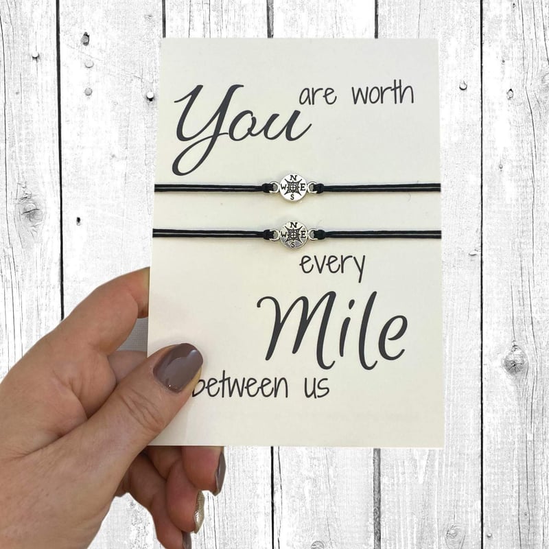 Long Distance Relationship Compass Charm Bracelets Set