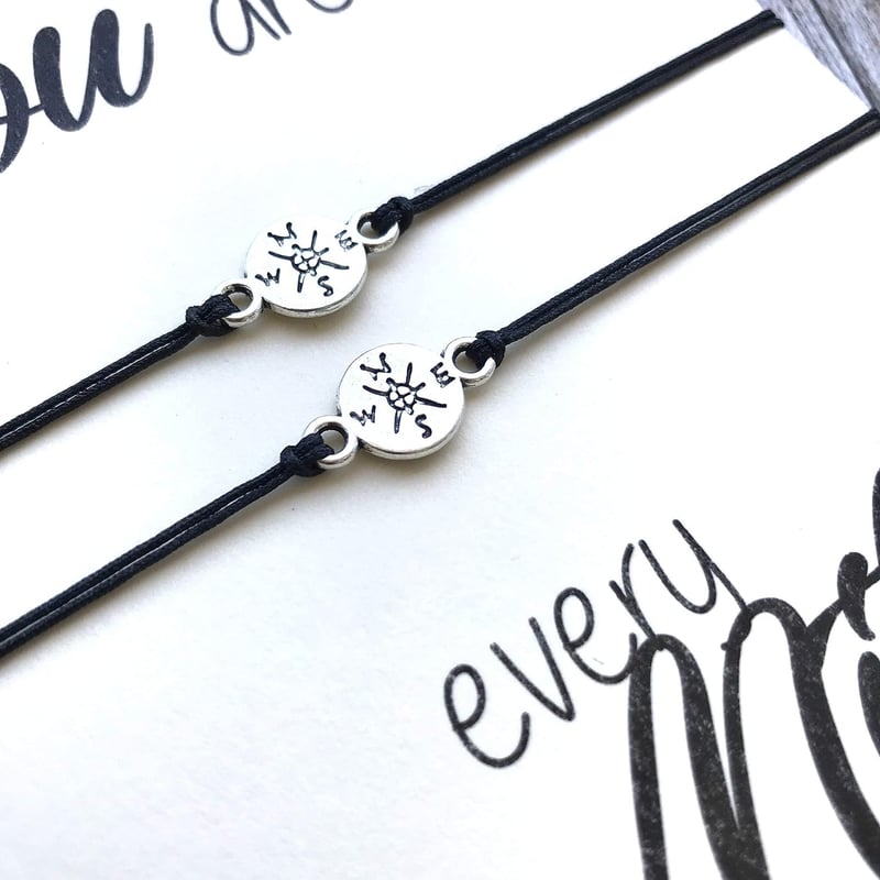 Long Distance Relationship Compass Charm Bracelets Set
