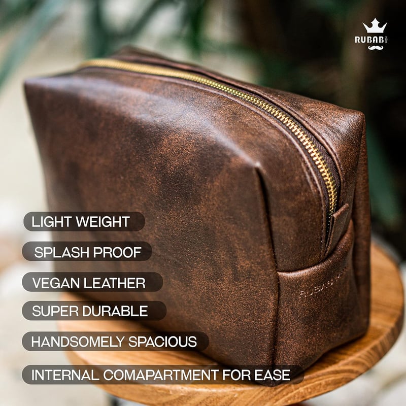 Men's Premium Vegan Leather Toiletry Bag - Travel Kit Pouch