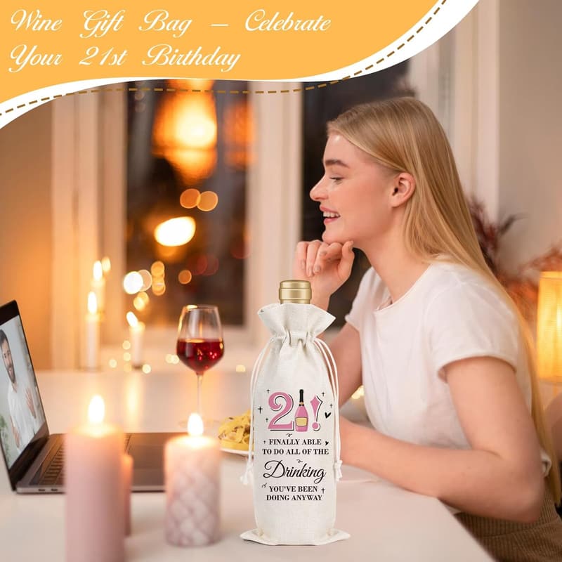 21st Birthday Wine Gift Bag for Women and Girls
