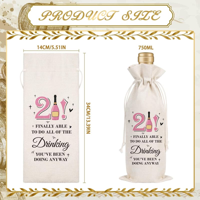 21st Birthday Wine Gift Bag for Women and Girls