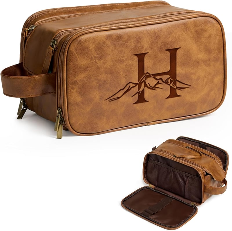 Personalized Leather Toiletry Bag for Men - Waterproof Travel Accessory