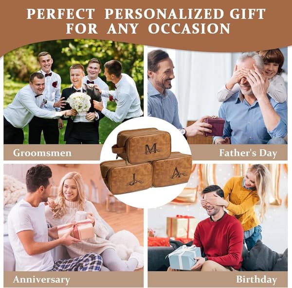 Personalized Leather Toiletry Bag for Men - Waterproof Travel Accessory