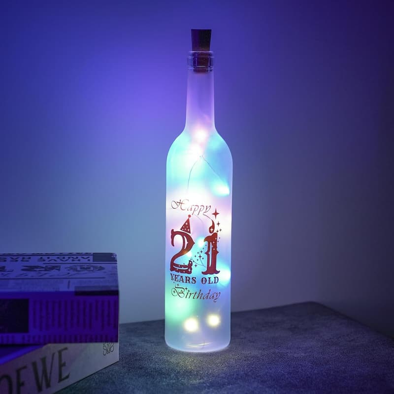 21st Birthday Wine Glass with Colorful Lights for Her