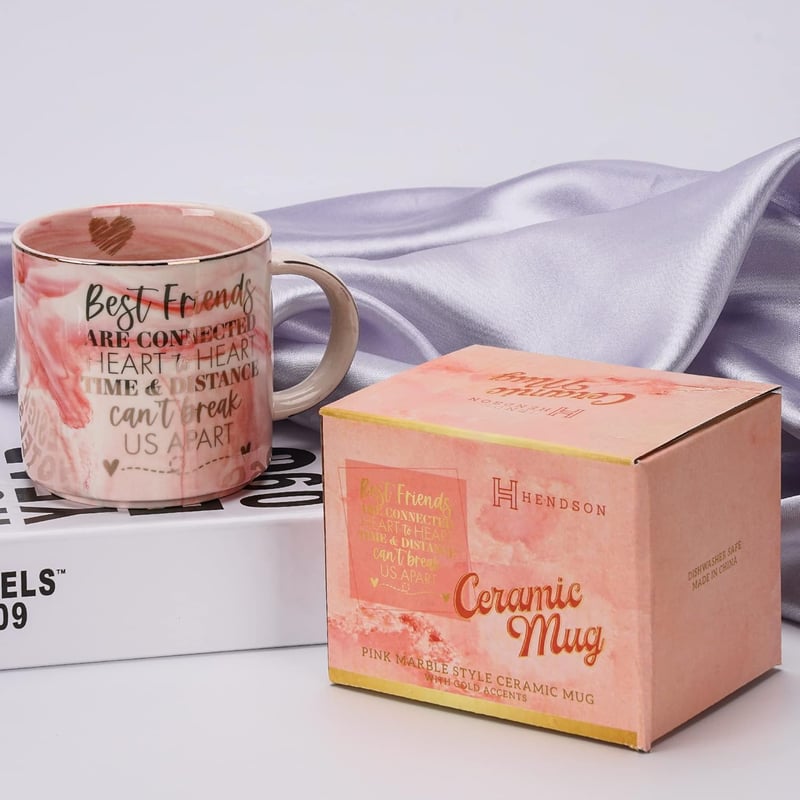 Long-Distance Friendship Birthday Mug for Best Friends - 11.5oz Pink Marble
