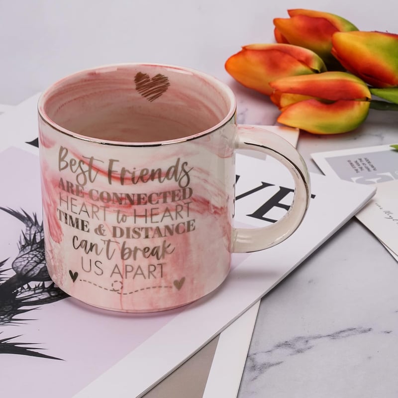 Long-Distance Friendship Birthday Mug for Best Friends - 11.5oz Pink Marble