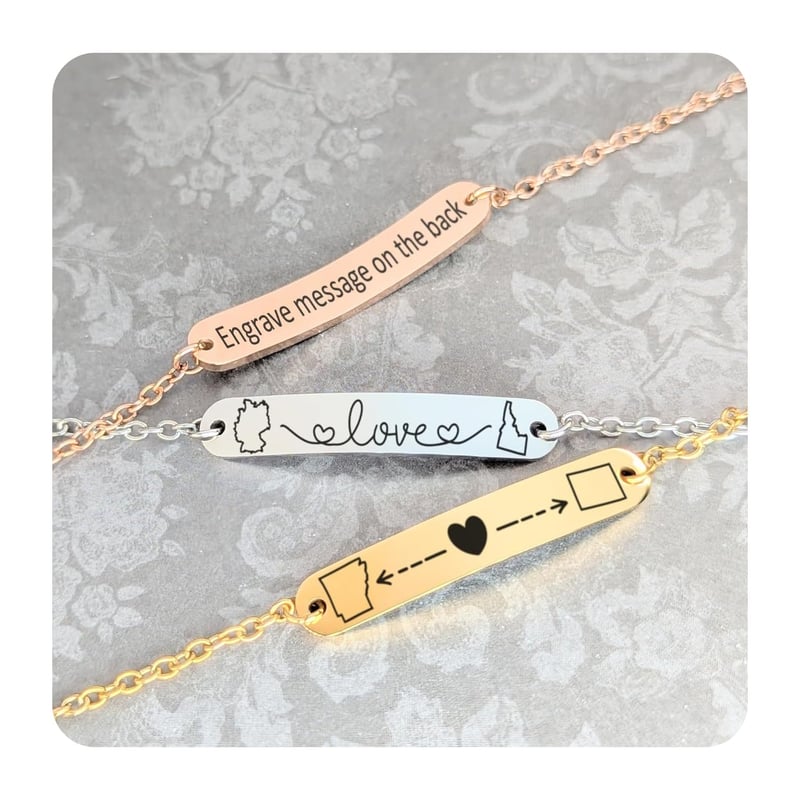 Long Distance Relationship Bracelet with Custom Engraving for Couples