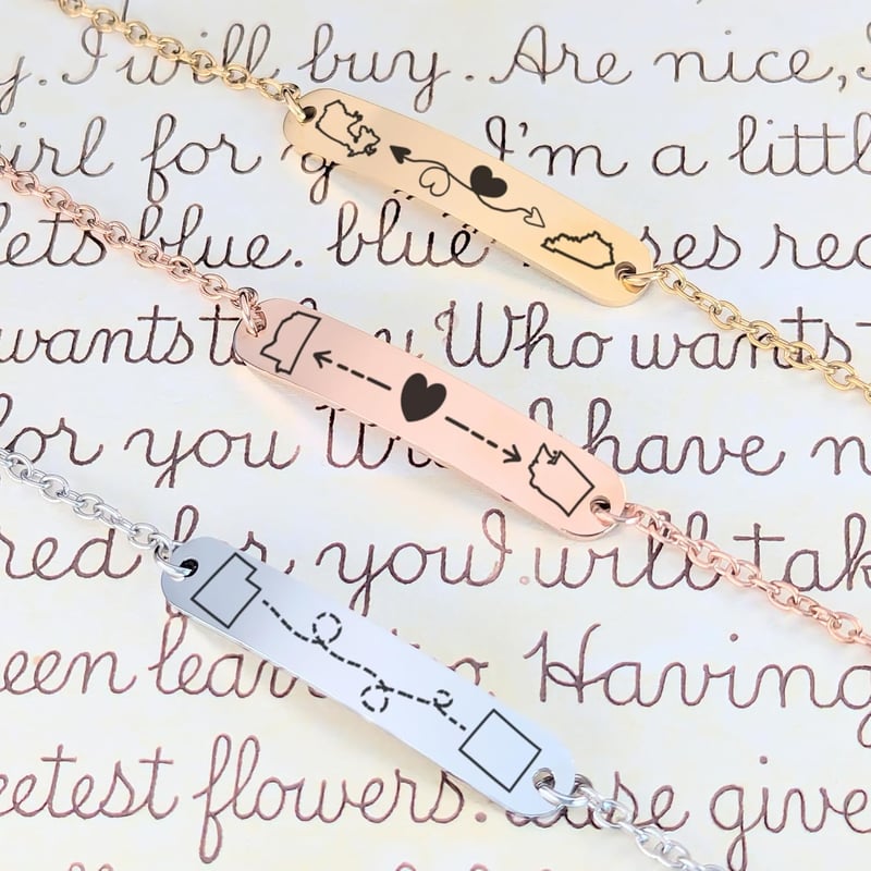 Long Distance Relationship Bracelet with Custom Engraving for Couples