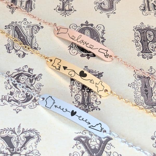 Long Distance Relationship Bracelet with Custom Engraving for Couples