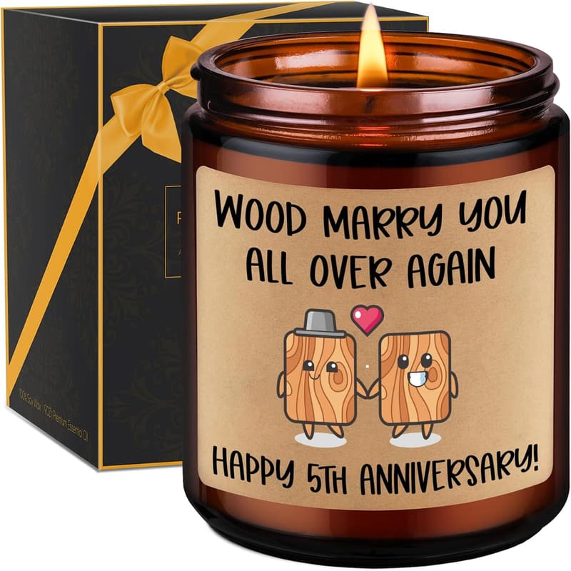5th Anniversary Wood Candle for Couples