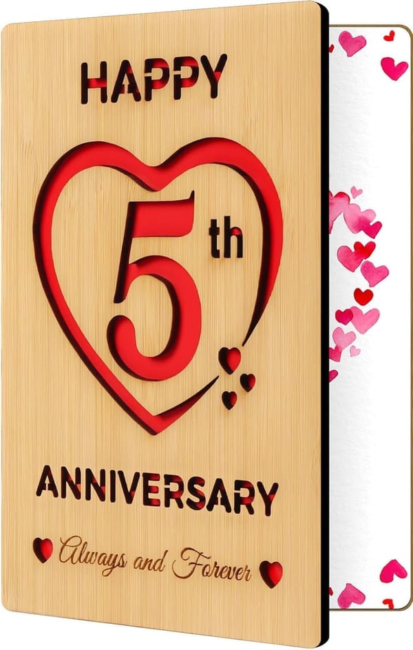 5th Anniversary Wooden Card for Couples - Always & Forever