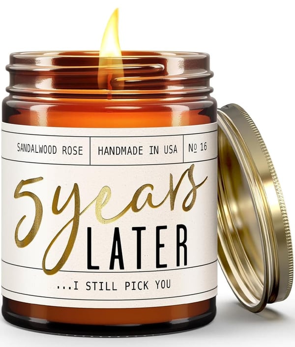 5th Anniversary Sandalwood Rose Candle with Essential Oils