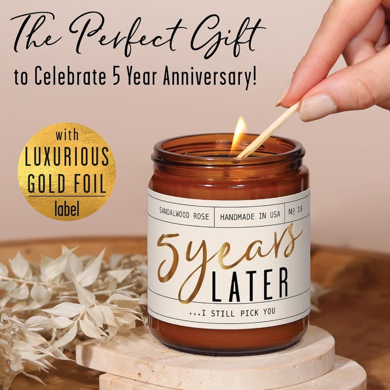 5th Anniversary Sandalwood Rose Candle with Essential Oils