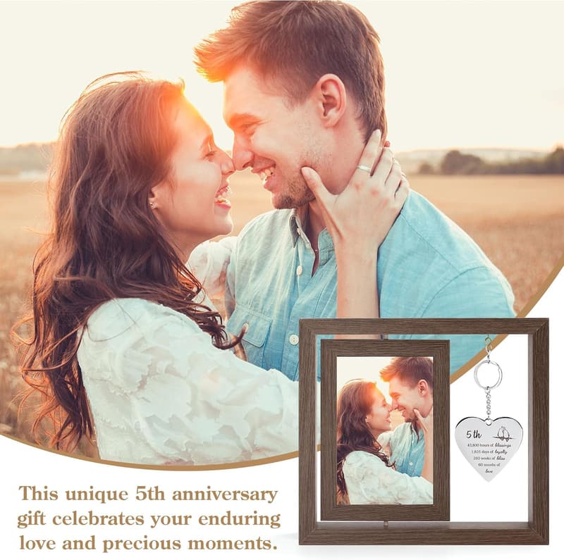 5th Anniversary Wooden Photo Frame Gift for Couples