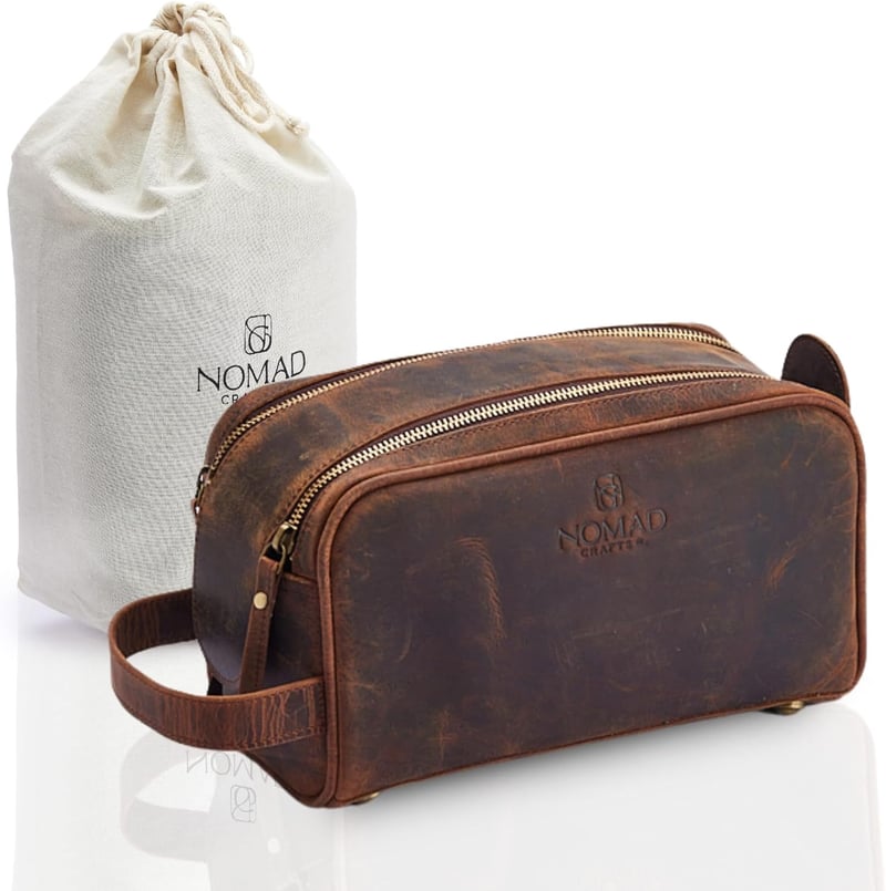 Water-Resistant Leather Travel Toiletry Bag for Men & Women