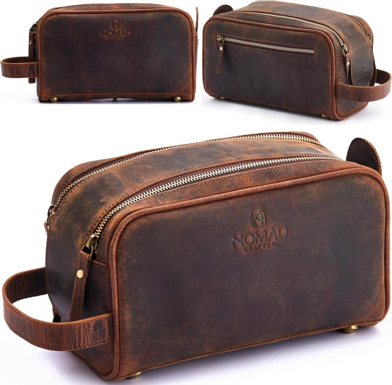 Water-Resistant Leather Travel Toiletry Bag for Men & Women