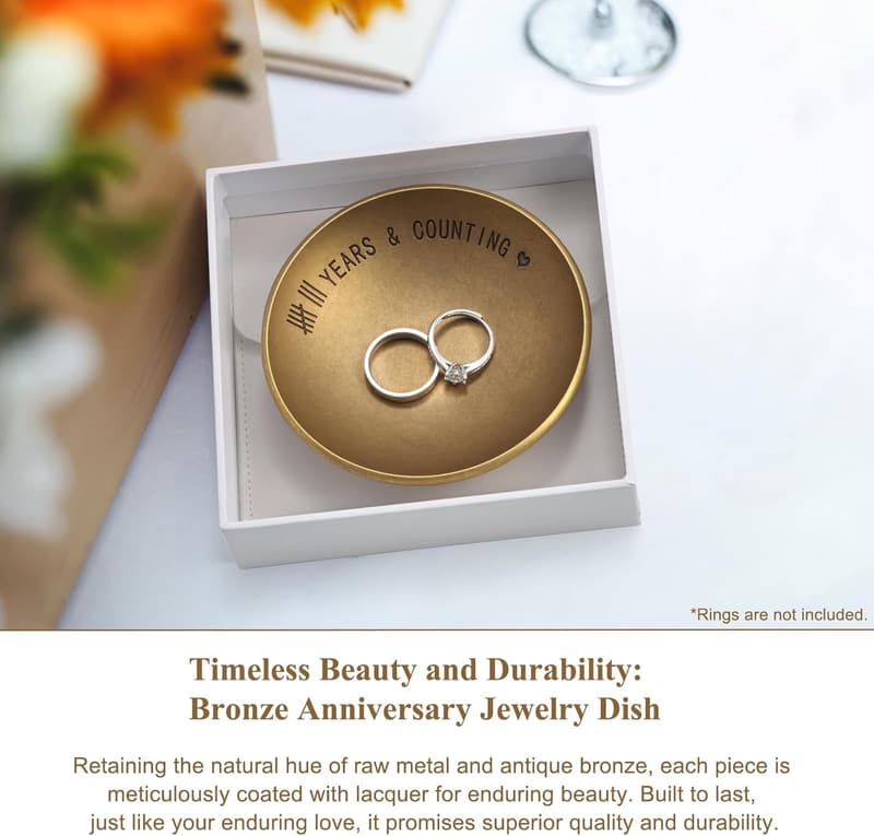 8th Anniversary Bronze Jewelry Tray & Ring Holder for Couples
