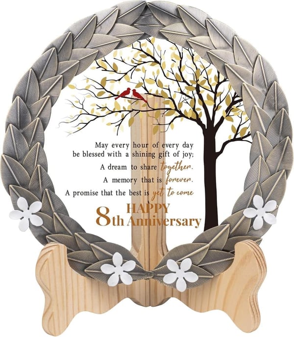 8th Anniversary Crystal Plate with Bronze Leaf Wreath