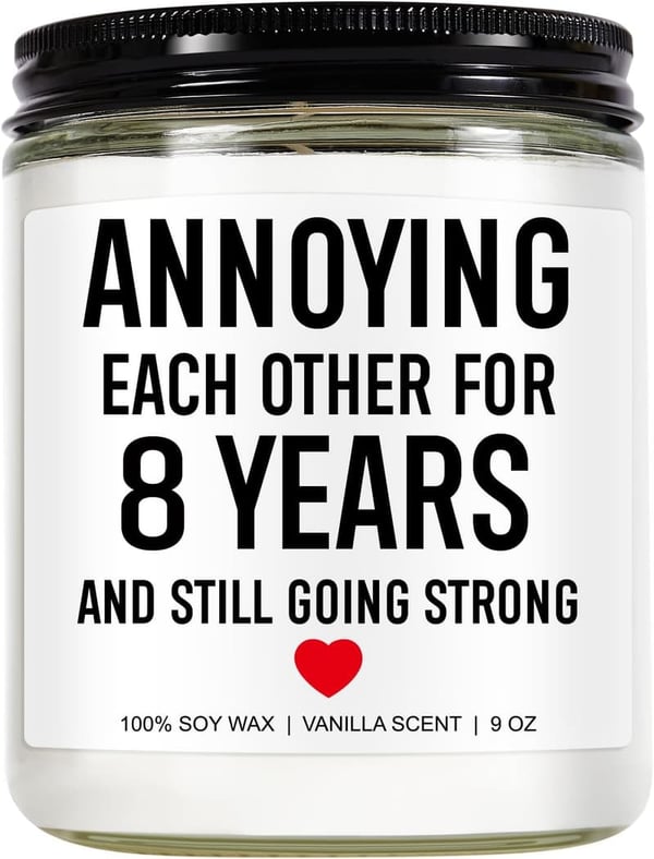 8th Anniversary Funny Scented Candle - 9 oz Gift for Couples