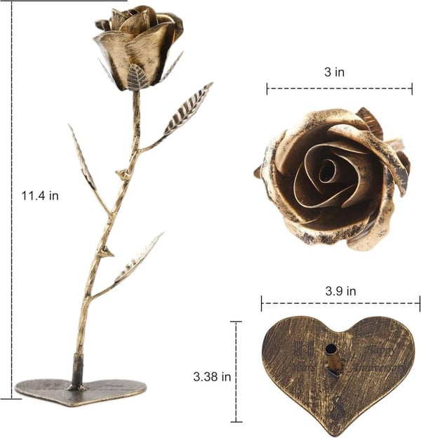 8th Anniversary Handcrafted Bronze Rose Gift for Couples