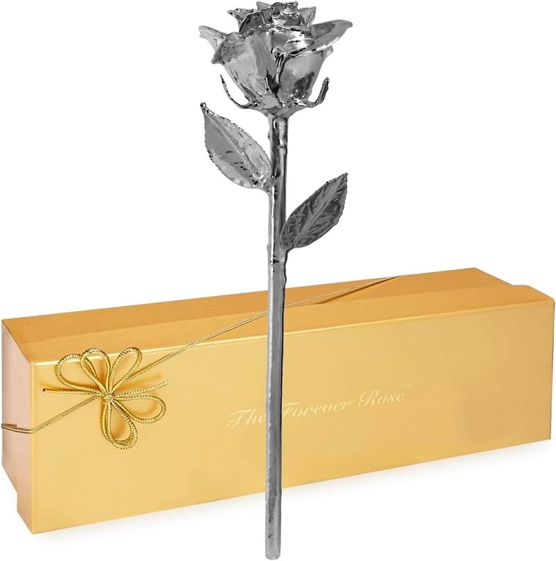 Everlasting Platinum Dipped Rose Gift for Couples, Gold Box