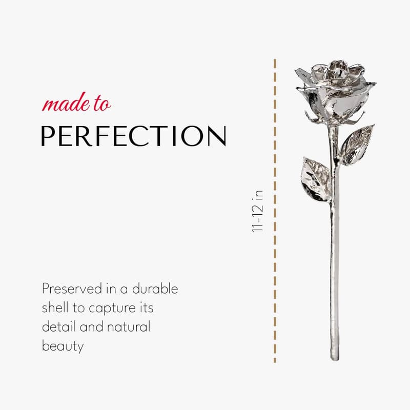 Everlasting Platinum Dipped Rose Gift for Couples, Gold Box