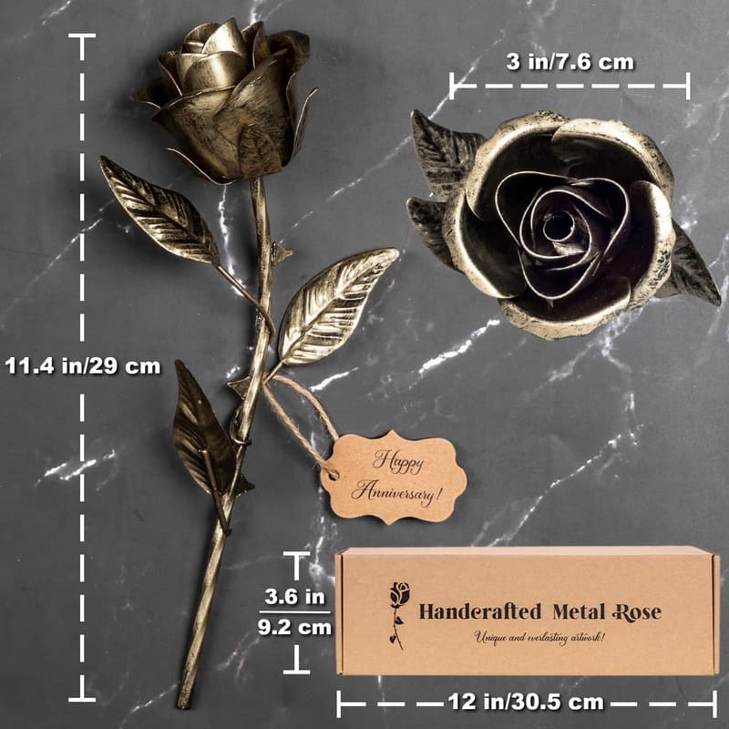 8th Anniversary Handcrafted Bronze Rose for Couples