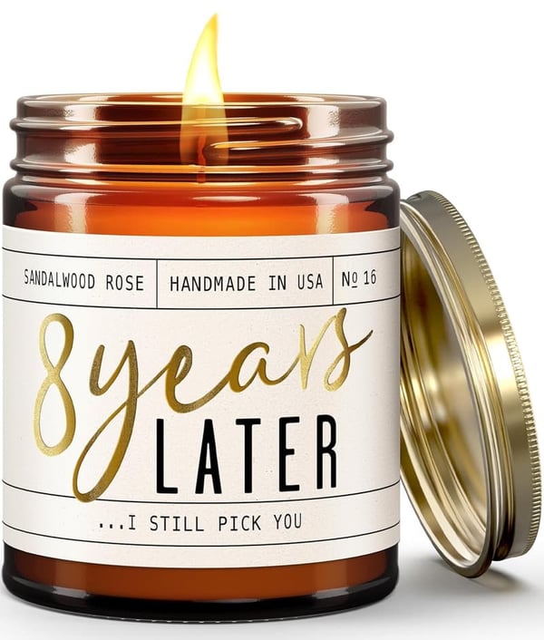 8th Anniversary Sandalwood Rose Candle with Essential Oils